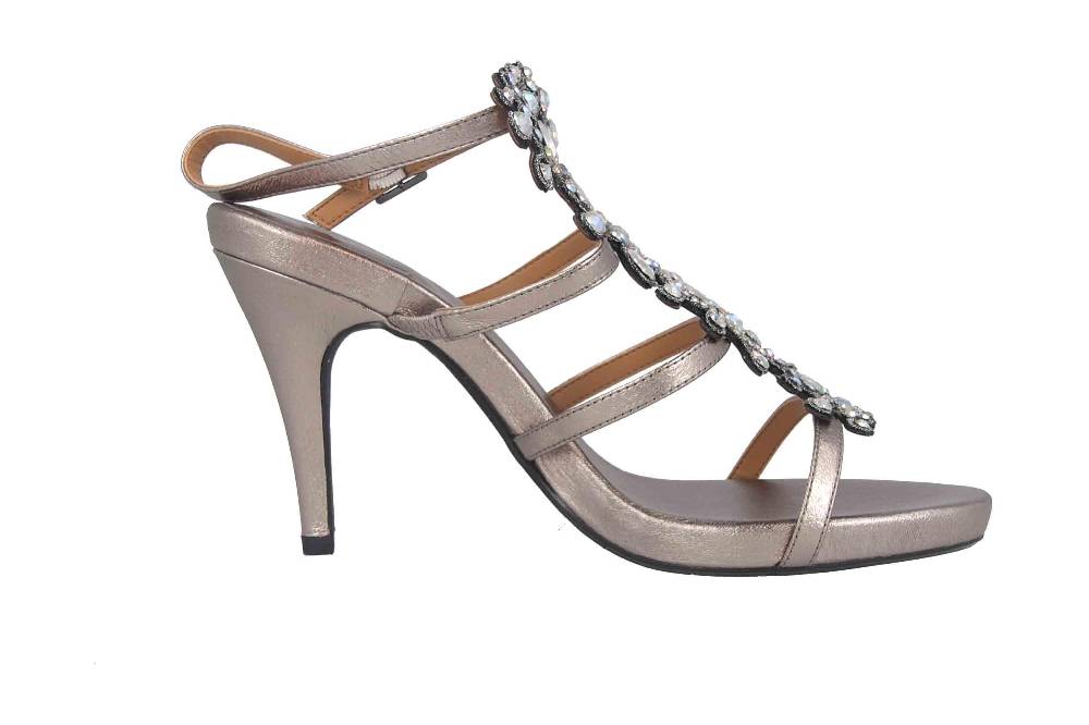J.Reneé Metallic Nappa/Rhinestones Sandaletten in Übergrößen Taupe Evadine Taupe Metallic große Damenschuhe Exklusive Angebote