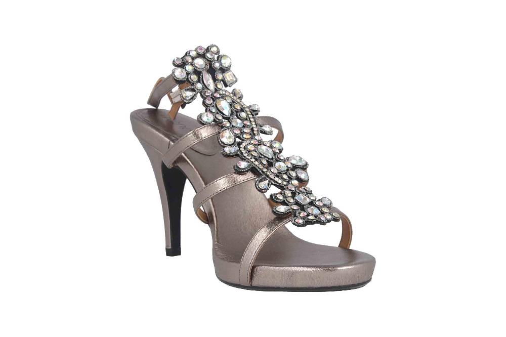 J.Reneé Metallic Nappa/Rhinestones Sandaletten in Übergrößen Taupe Evadine Taupe Metallic große Damenschuhe Exklusive Angebote