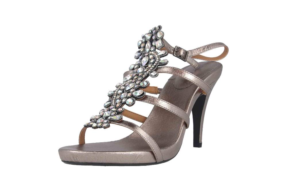J.Reneé Metallic Nappa/Rhinestones Sandaletten in Übergrößen Taupe Evadine Taupe Metallic große Damenschuhe Exklusive Angebote