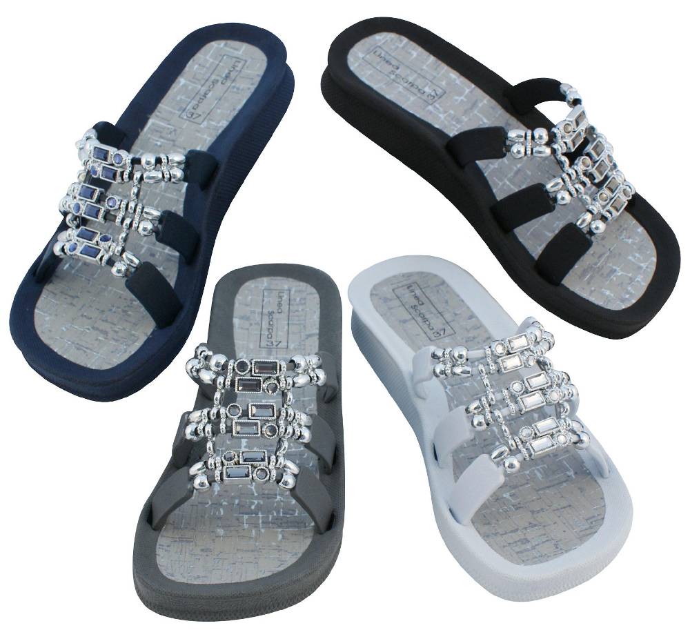 Beachandstreet Linea Scarpa Badeschuhe Damen • Naxos • Badepantolette mit dekorativen Ziersteinen für Frauen Verkauf