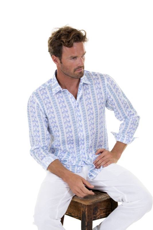 HERREN Leinenhemd mit Streifen in blau Nur für heute