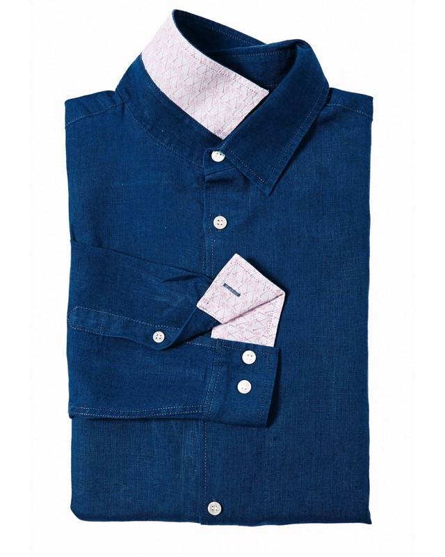 HERREN Leinenhemd dunkelblau Clearance-Verkauf