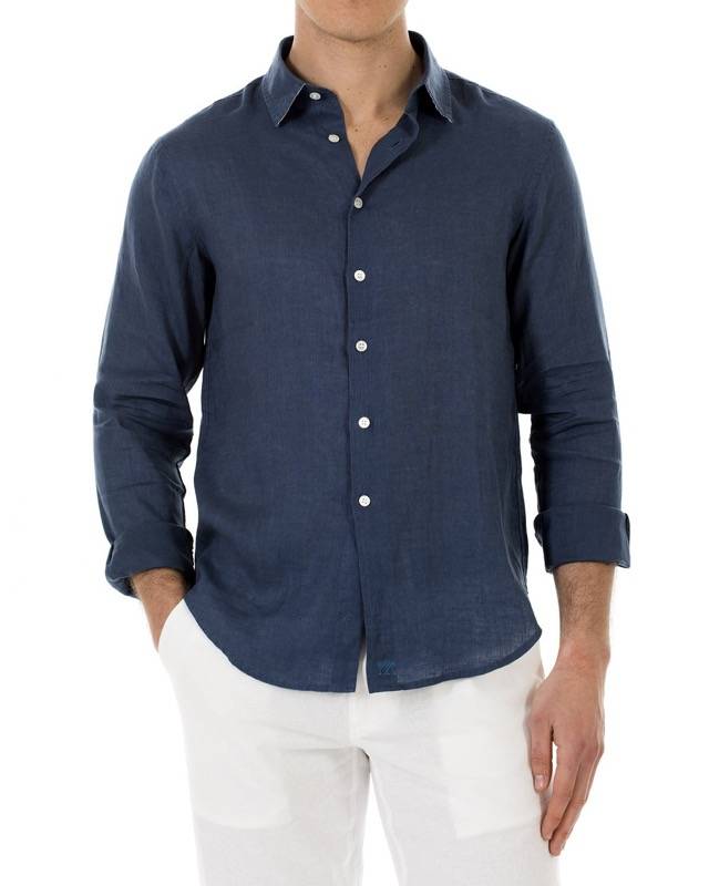 HERREN Leinenhemd dunkelblau Clearance-Verkauf