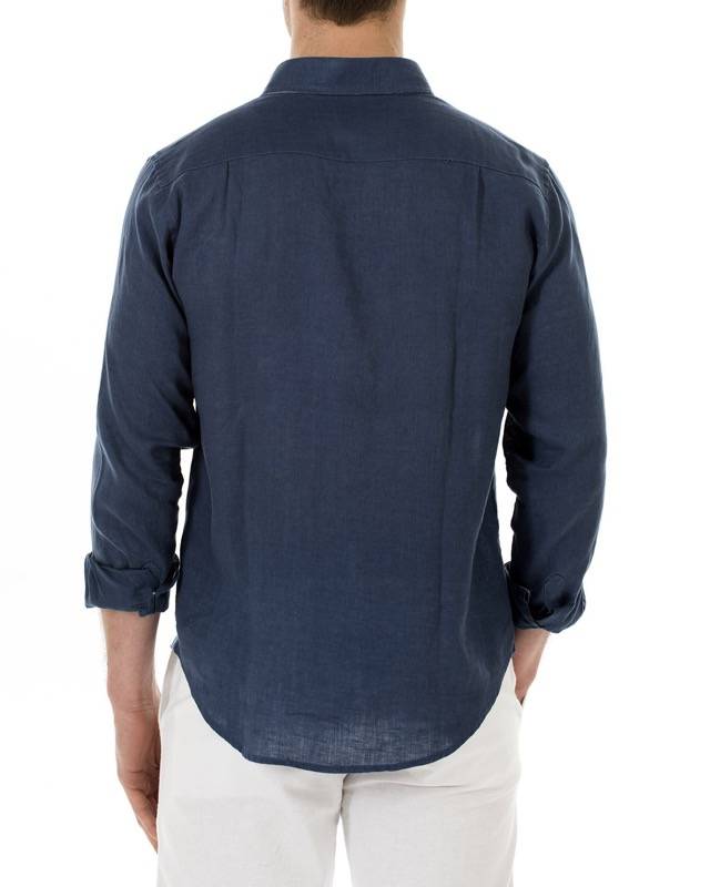 HERREN Leinenhemd dunkelblau Clearance-Verkauf