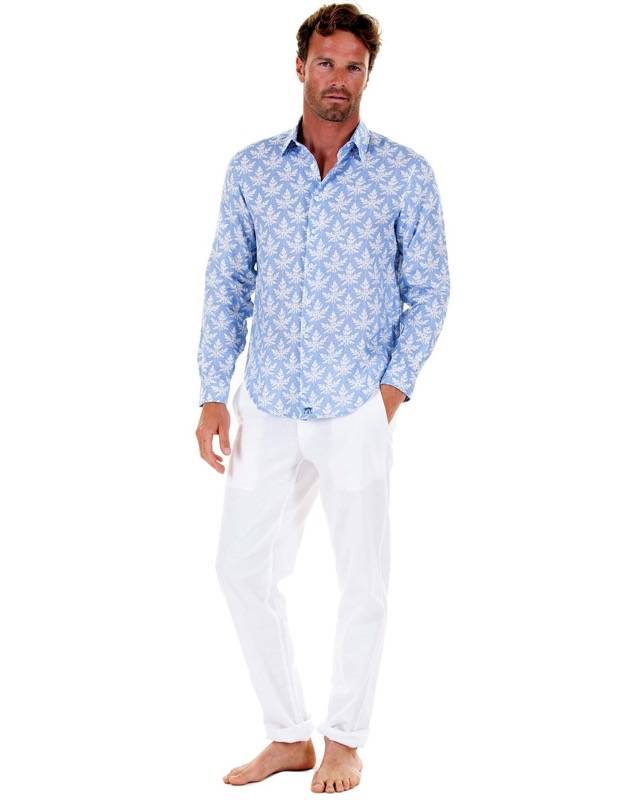 HERREN Leinenhemd Papaya blau Kostenloser Versand international