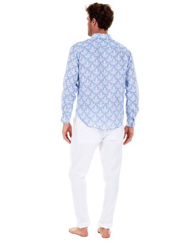 HERREN Leinenhemd Papaya blau Kostenloser Versand international