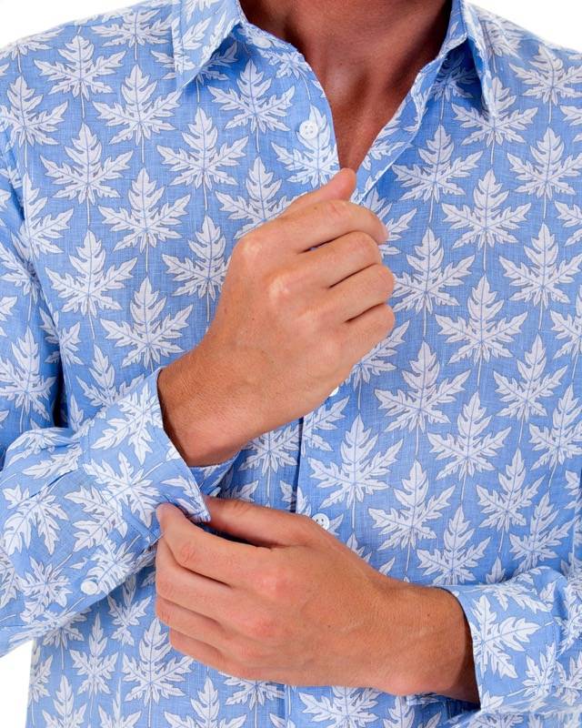 HERREN Leinenhemd Papaya blau Kostenloser Versand international