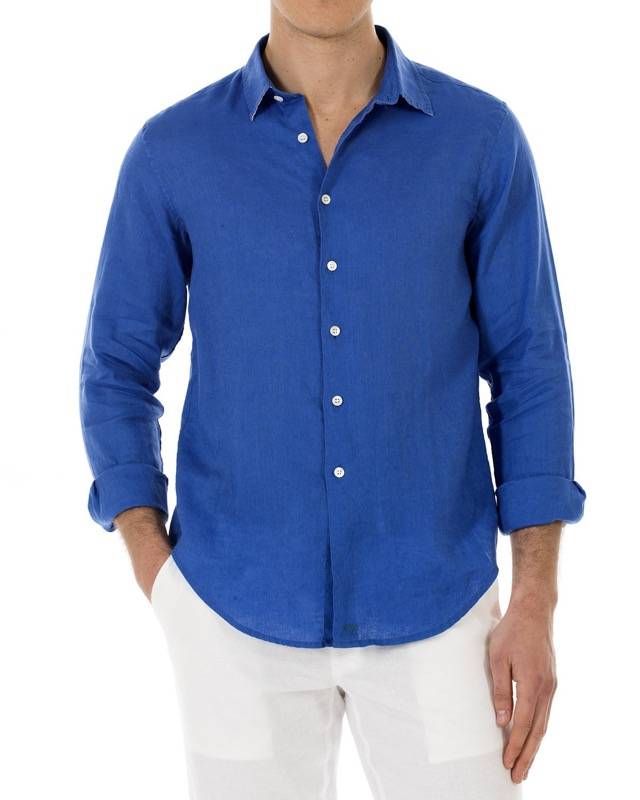 HERREN Leinenhemd in blau zollfrei
