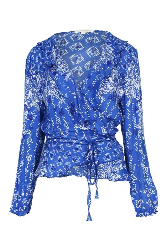 SALE Elise Wickel-Bluse in Blue Butterfly Sonderangebot