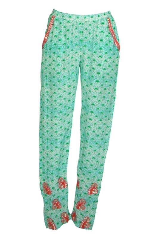 RESORTWEAR Perlenbestickte Seiden Hose in mint Muttertagsangebot