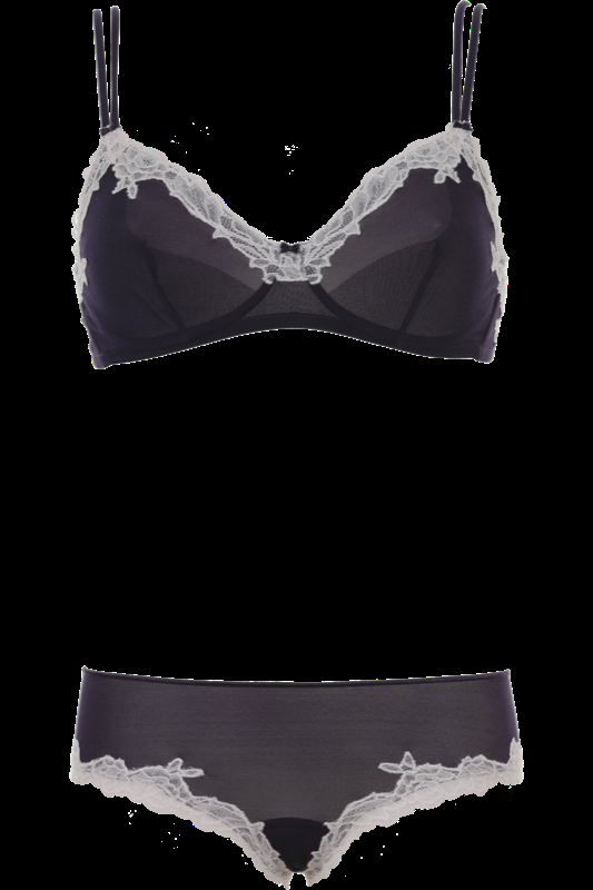 LINGERIE Bruxelles ungefütterter Triangle BH in Navy mit puderfarbener Spitze Riesige Rabatte