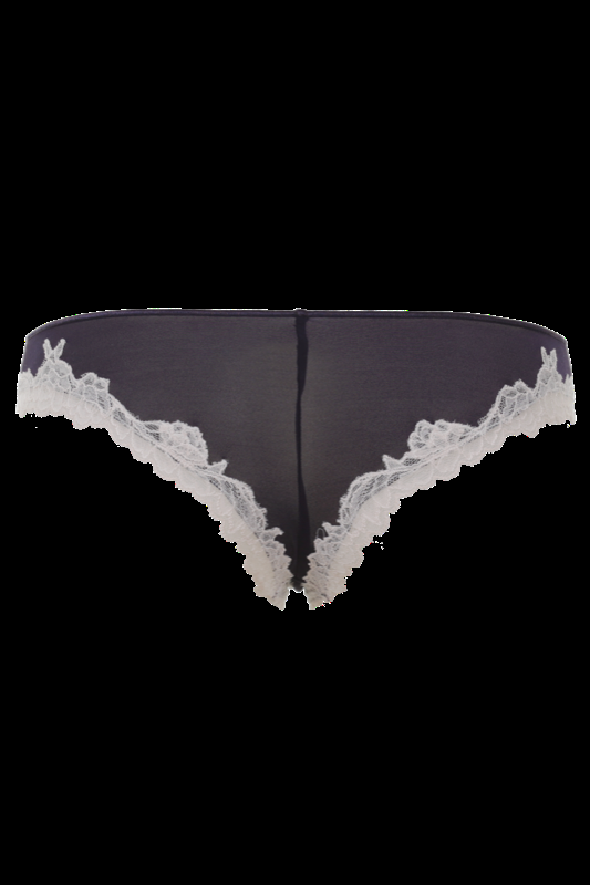 LINGERIE Bangalore String Brazilian cut in Navy mit puderfarbener Spitze zollfrei