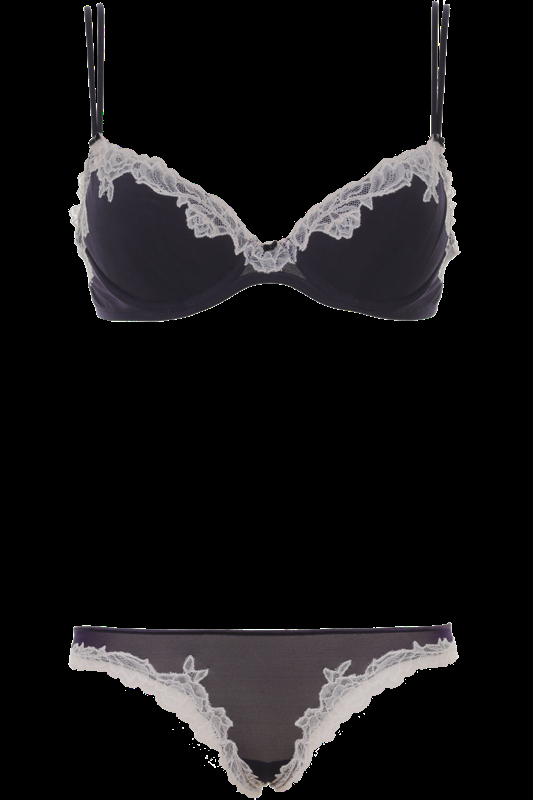 LINGERIE Bremer gefütterte drei-viertel Schale in Navy mit puderfarbener Spitze Auslauf