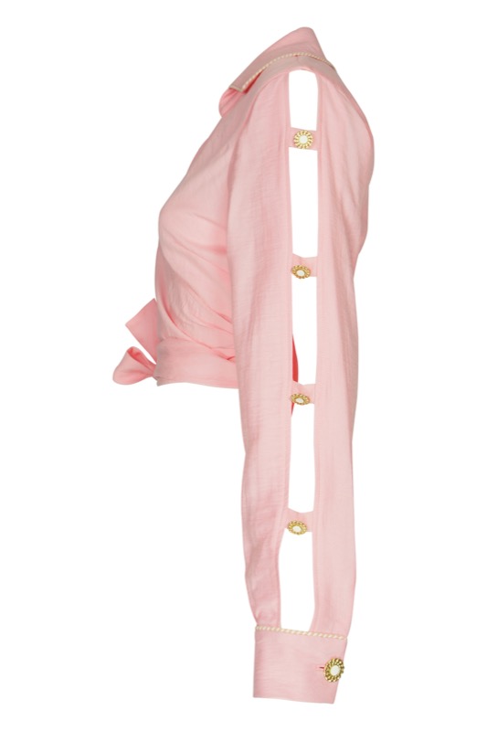 SALE Piped Luxe Wickelbluse Rosa Fabrikverkauf