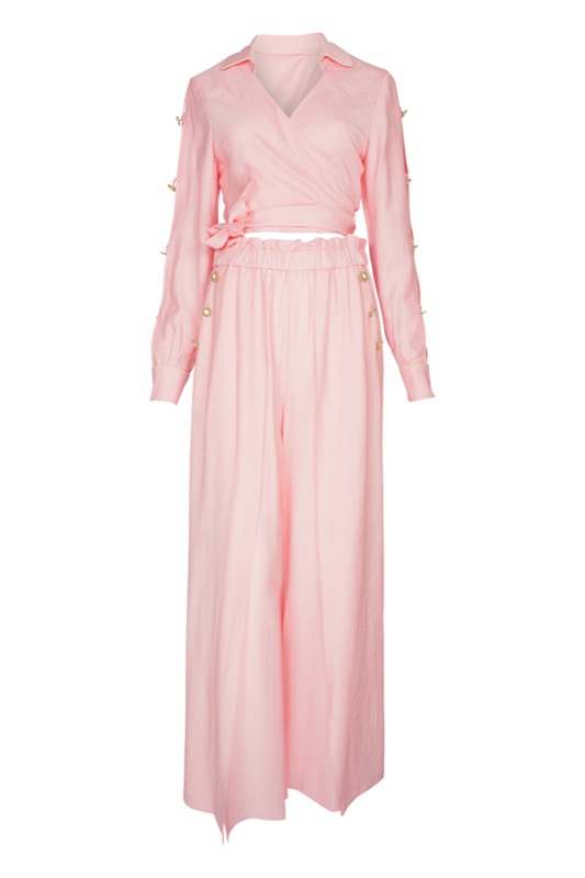 SALE Piped Luxe Wickelbluse Rosa Fabrikverkauf