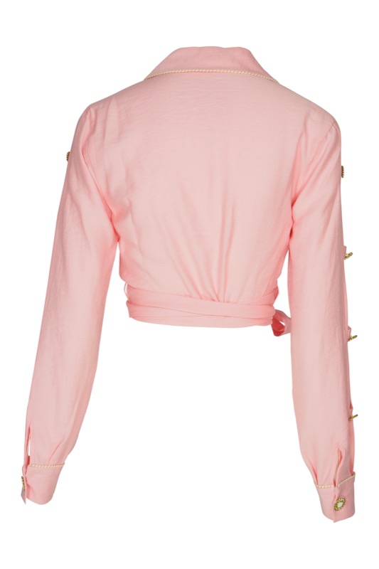 SALE Piped Luxe Wickelbluse Rosa Fabrikverkauf