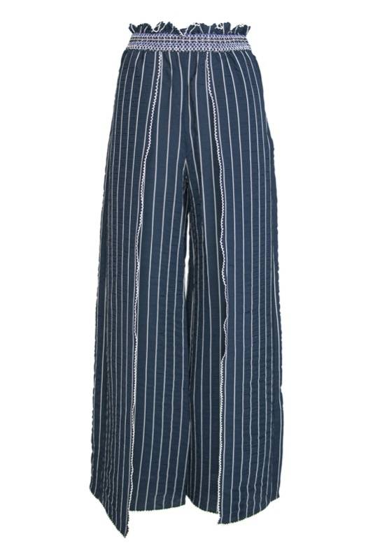SALE Gesmokte Hose mit Schlitz in dunkelblau Blitzverkäufe
