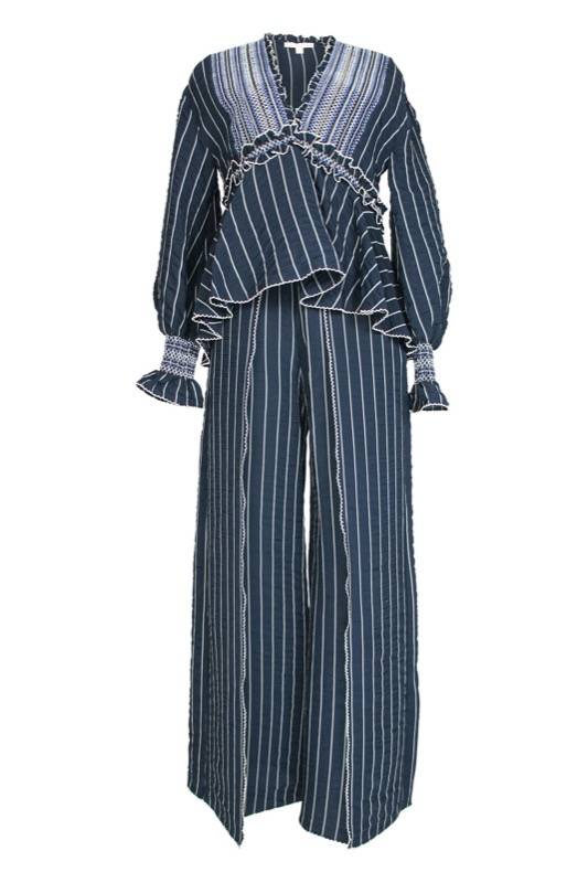 SALE Gesmokte Hose mit Schlitz in dunkelblau Blitzverkäufe
