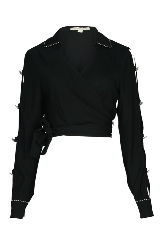SALE Piped Luxe Wickelbluse schwarz Limitierter Zeitrabatt