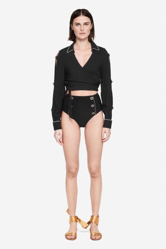SALE Piped Luxe Wickelbluse schwarz Limitierter Zeitrabatt