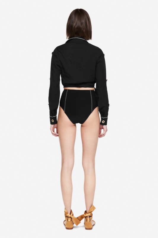 SALE Piped Luxe Wickelbluse schwarz Limitierter Zeitrabatt