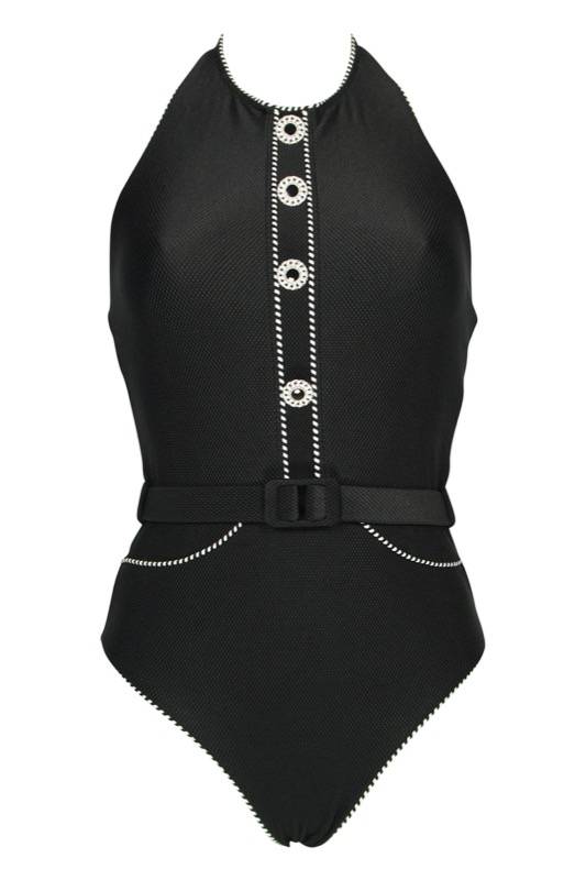 SALE Piped Luxe Badeanzug mit Gürtel schwarz Muttertagsangebot