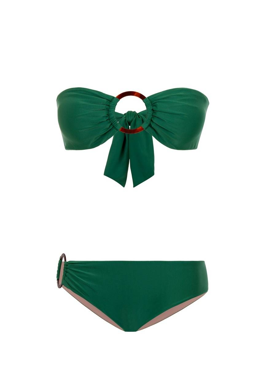 SALE Padded Bandeau Bikini mit Ringen in grün Saisonale Angebote