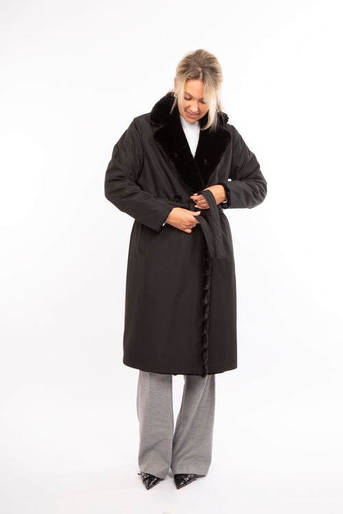 Petite M. Kunstfell Trenchcoat in Schwarz Zeitlich begrenztes Angebot