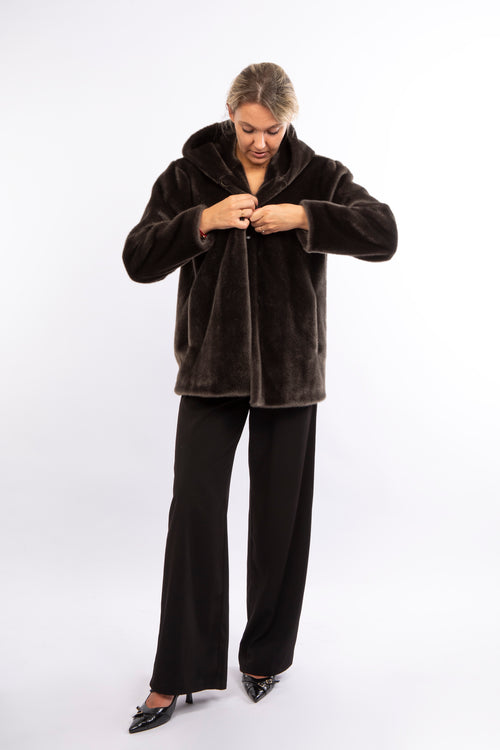 Petite M. Kunstpelzjacke in Dark Taupe Outlet