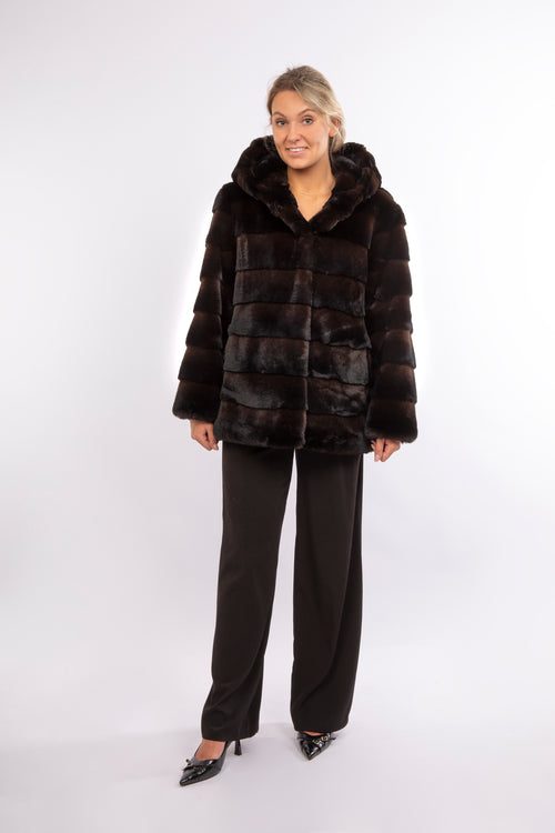 Petite M. Kunstpelz Jacke mit Kapuze in der Farbe braun-schwarz Verkauf