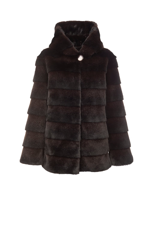 Petite M. Kunstpelz Jacke mit Kapuze in der Farbe braun-schwarz Verkauf