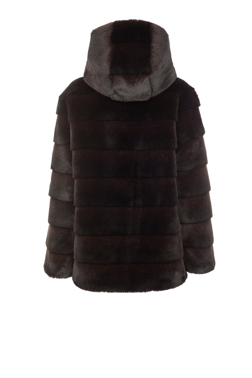Petite M. Kunstpelz Jacke mit Kapuze in der Farbe braun-schwarz Verkauf
