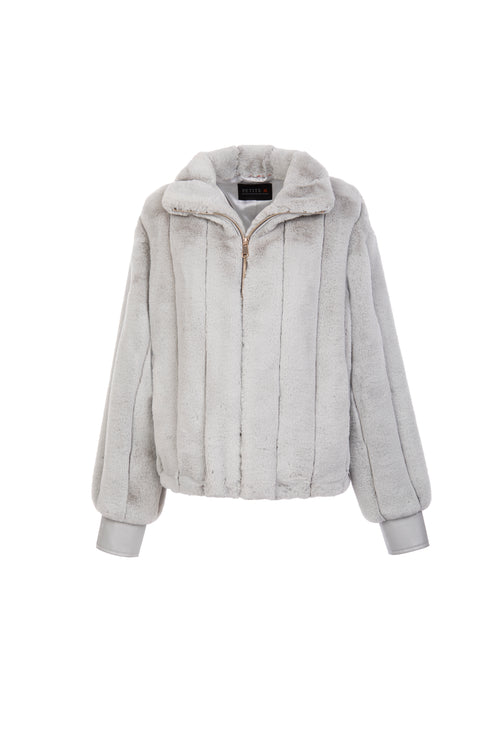 Petite M. Kunstpelz Bomberjacke in Silbergrau Hotsell