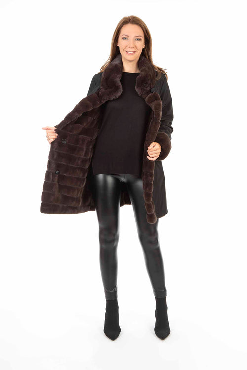 Petite M. Kunstpelz Jacke zum Wenden Schwarz - Braun Großer Ausverkauf