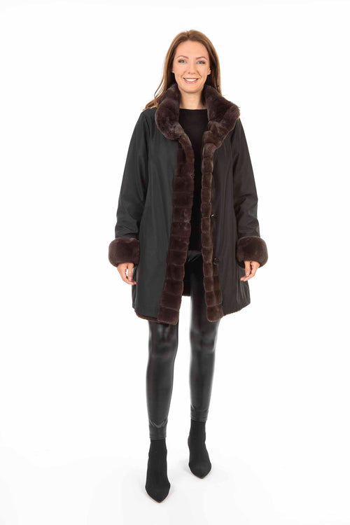 Petite M. Kunstpelz Jacke zum Wenden Schwarz - Braun Großer Ausverkauf
