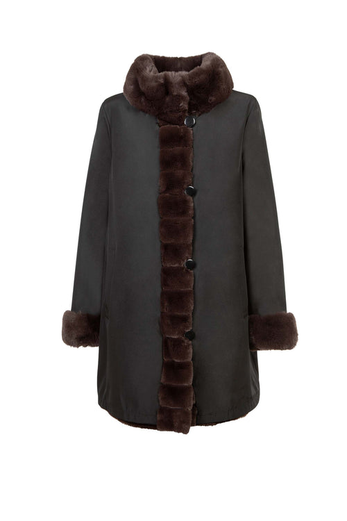 Petite M. Kunstpelz Jacke zum Wenden Schwarz - Braun Großer Ausverkauf