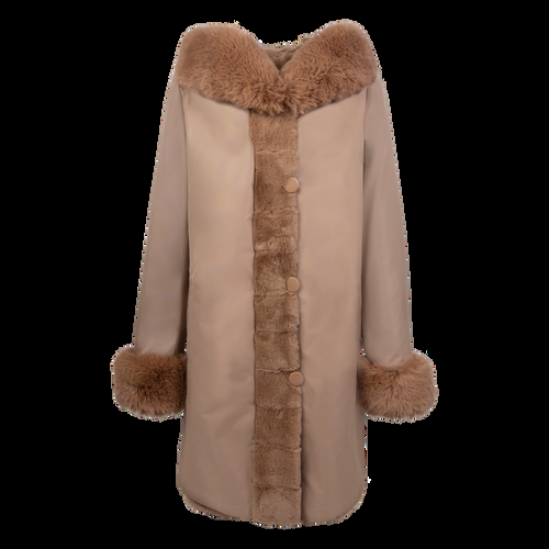 Petite M. Wendemantel mit Kapuze in Kunstfell und Microfaser, Farbe Camel Begrenztes Angebot