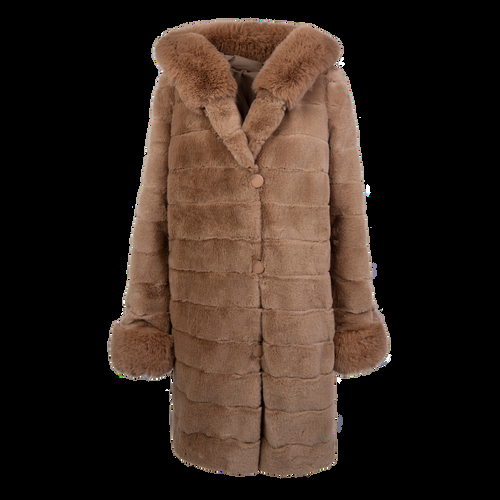 Petite M. Wendemantel mit Kapuze in Kunstfell und Microfaser, Farbe Camel Begrenztes Angebot