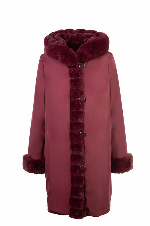 Petite M. Wendemantel mit Kapuze in Kunstfell und Microfaser, Farbe Weinrot Zeitlich begrenztes Angebot