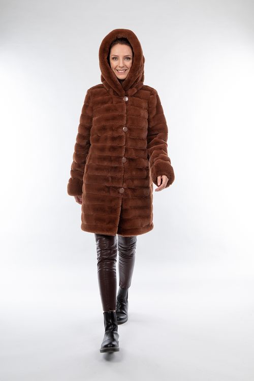 Petite M. Wendemantel mit Kapuze in Kunstfell und Microfaser, Farbe Cognac Blitzangebot