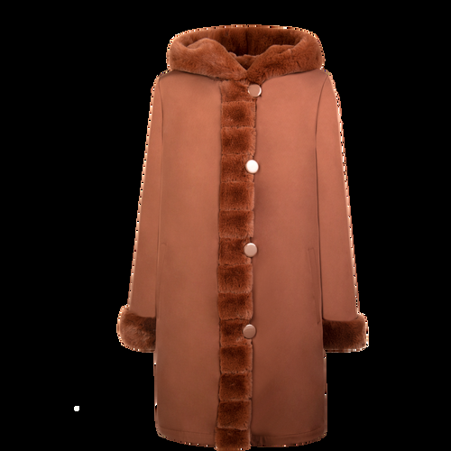 Petite M. Wendemantel mit Kapuze in Kunstfell und Microfaser, Farbe Cognac Blitzangebot