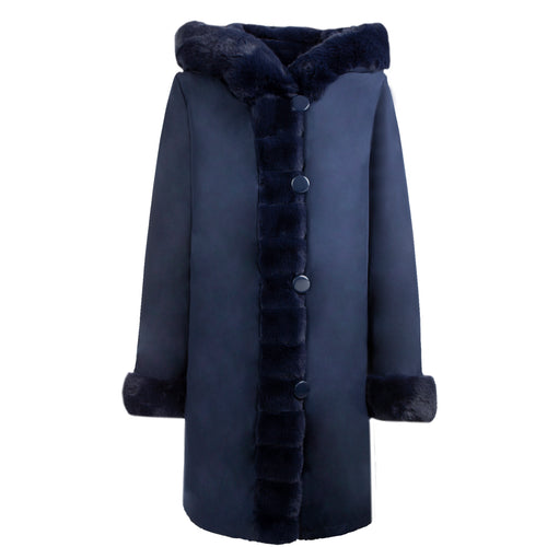 Petite M. Wendemantel mit Kapuze in Kunstfell und Microfaser, Farbe Blau Neuheiten