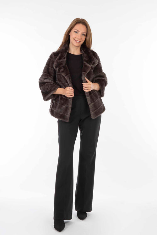 Petite M. Kurze Kunstfell Jacke in Aubergine/Anthrazit Riesige Ersparnisse