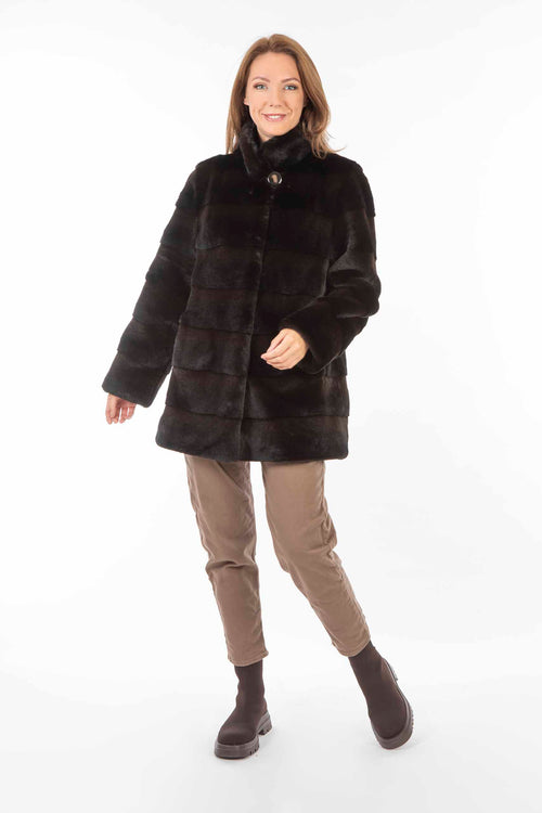 Petite M. Kunstfell Jacke Nerzoptik Schwarzbraun zollfrei