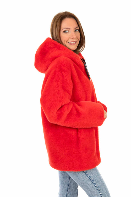Petite M. Jacke in Kunstpelz mit Kapuze, Rot 50% Rabatt für begrenzte Zeit