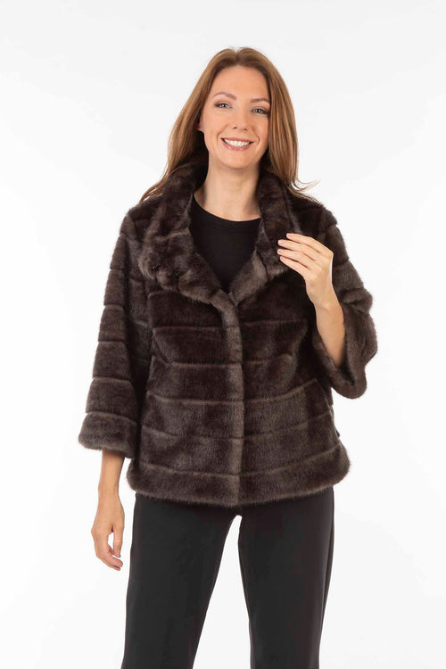 Petite M. Kurze Kunstfell Jacke in Aubergine/Anthrazit Günstiger Verkauf