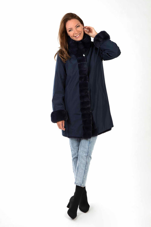 Petite M. Kunstpelz Jacke zum Wenden Blau Fabrik Onlineshop