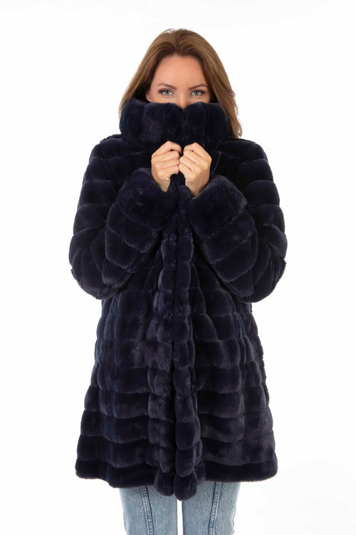 Petite M. Kunstpelz Jacke zum Wenden Blau Fabrik Onlineshop