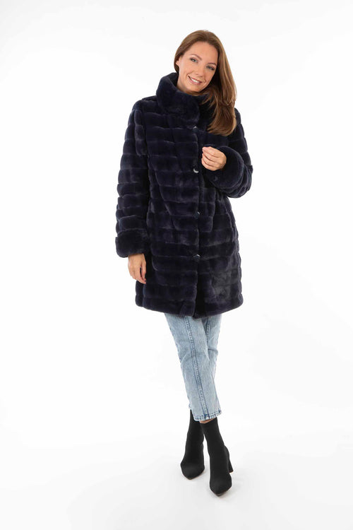 Petite M. Kunstpelz Jacke zum Wenden Blau Fabrik Onlineshop