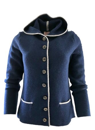 Pezzo D'oro Damenstrickjacke,Kapuze,Merinowolle,blau,nachhaltig aus Bayern Vatertagsangebot